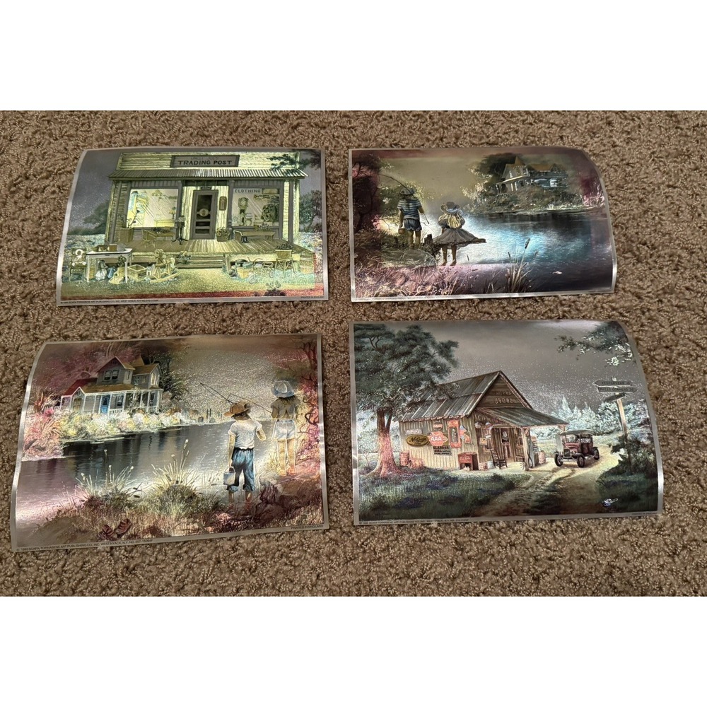 Vintage Set Of 4 Foil Prints Art Decor